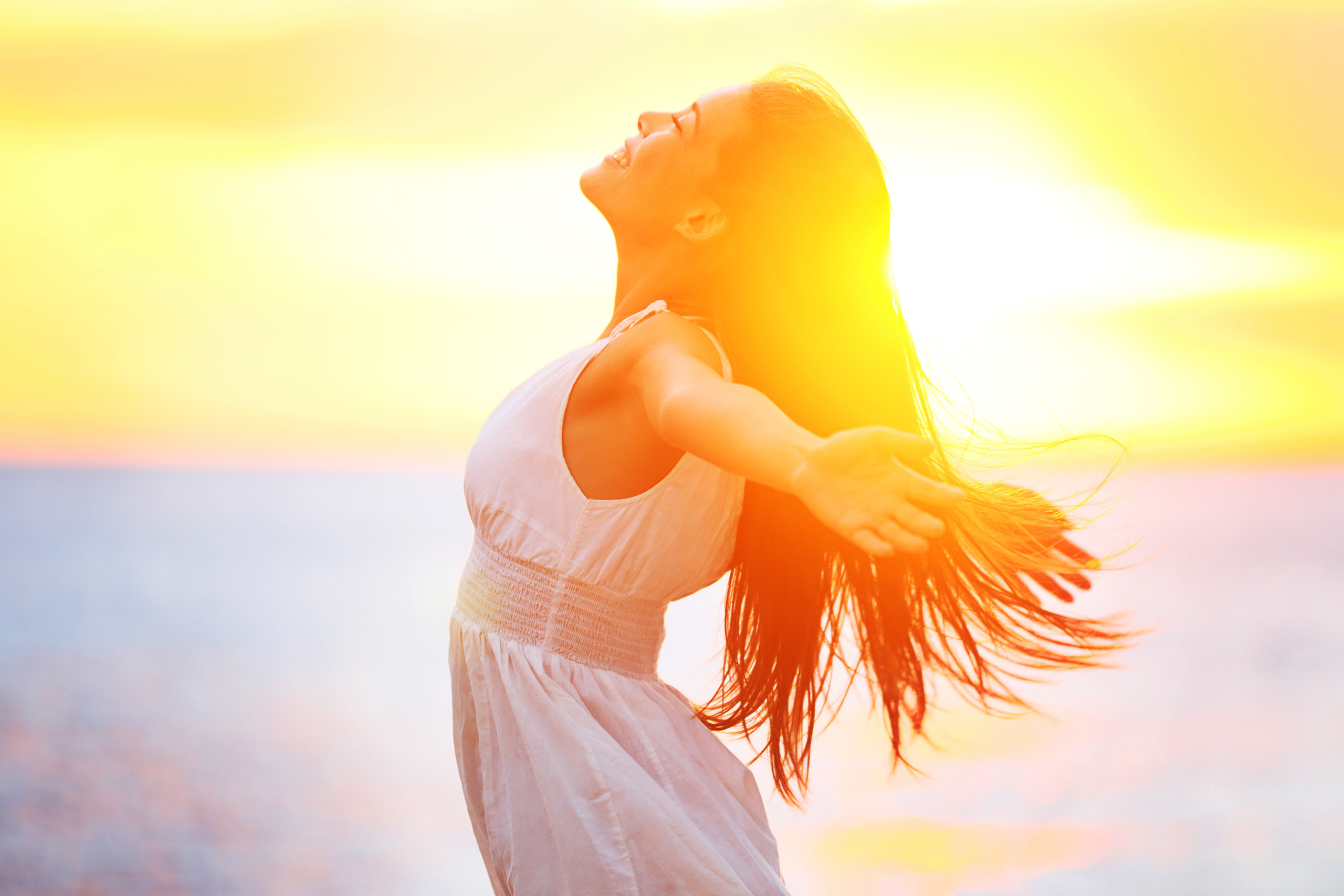 Enjoyment,-,Free,Happy,Woman,Enjoying,Sunset.,Beautiful,Woman,In